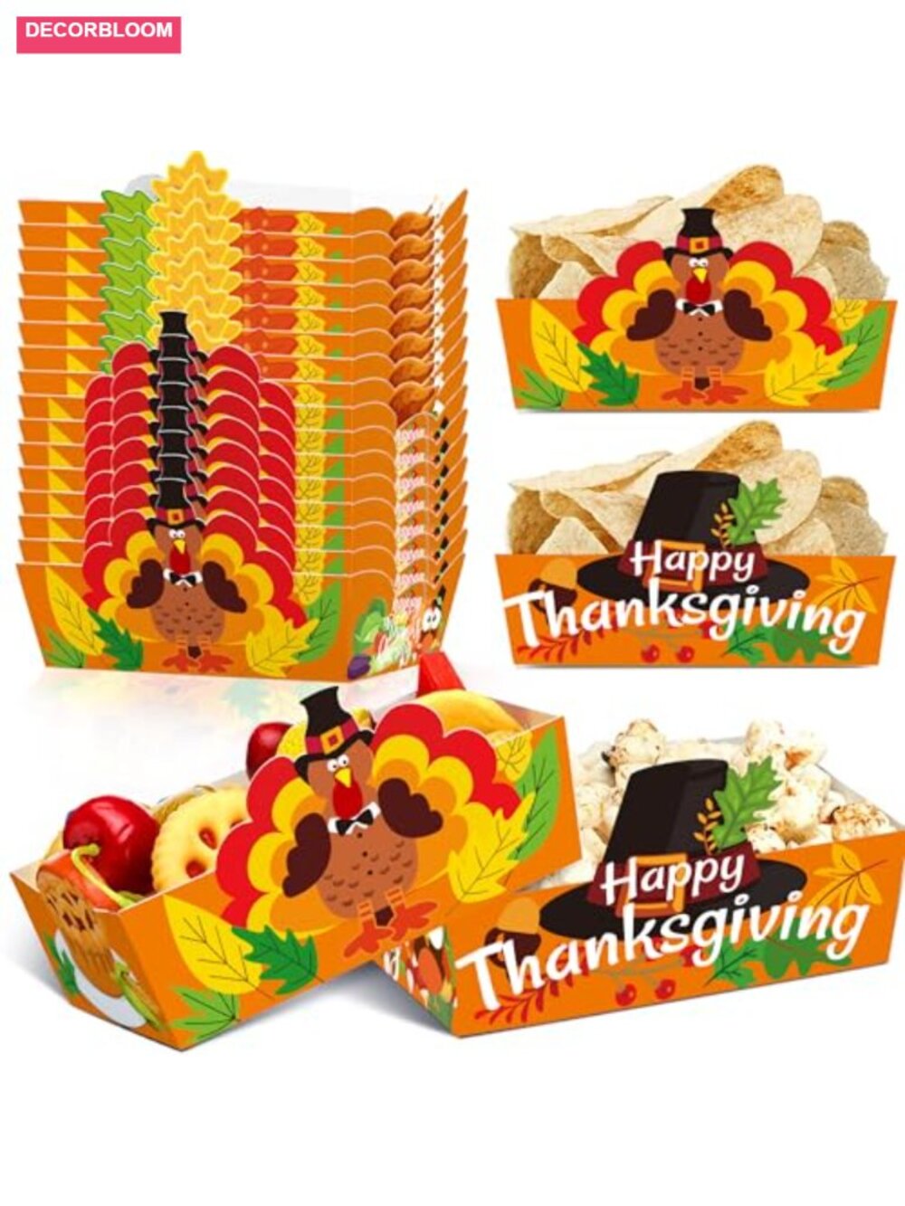 24 Pc Thanksgiving Turkey Snack Bowls Paper Food Trays Fall Party Supplies